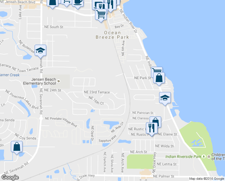 map of restaurants, bars, coffee shops, grocery stores, and more near 1949 Northeast 23rd Terrace in Jensen Beach