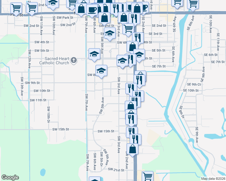 map of restaurants, bars, coffee shops, grocery stores, and more near 1000 Southwest 4th Avenue in Okeechobee