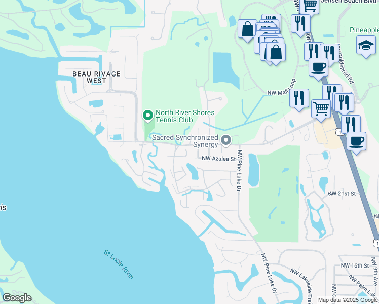 map of restaurants, bars, coffee shops, grocery stores, and more near 2134 Northwest Tilia Trail in Stuart
