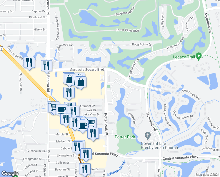 map of restaurants, bars, coffee shops, grocery stores, and more near 4013 Crockers Lake Boulevard in Sarasota