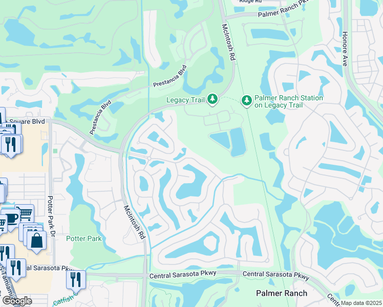 map of restaurants, bars, coffee shops, grocery stores, and more near 4505 Deer Creek Boulevard in Sarasota