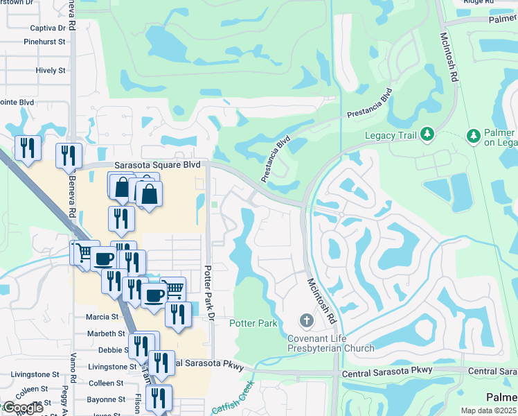 map of restaurants, bars, coffee shops, grocery stores, and more near 4565 Winners Circle in Sarasota