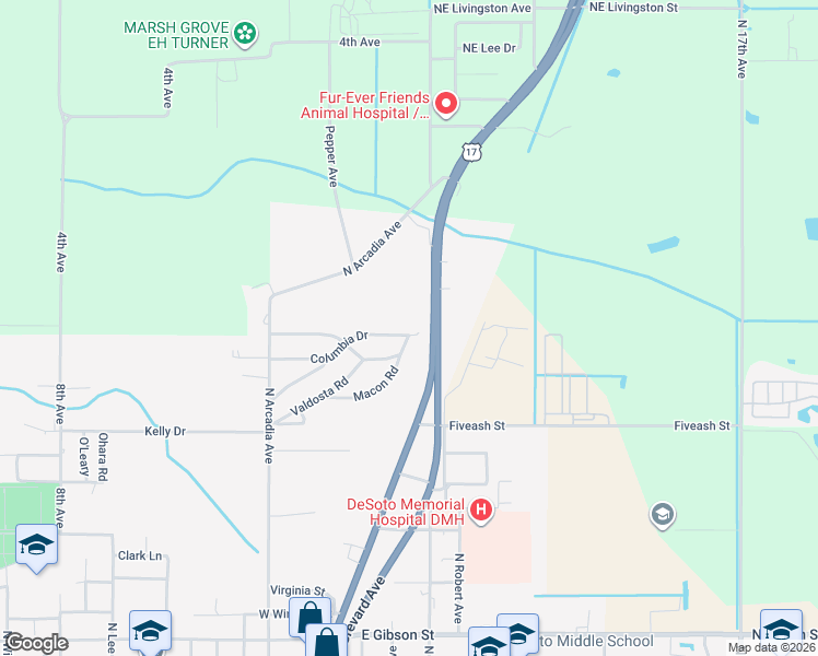 map of restaurants, bars, coffee shops, grocery stores, and more near 211 Macon Road in Arcadia