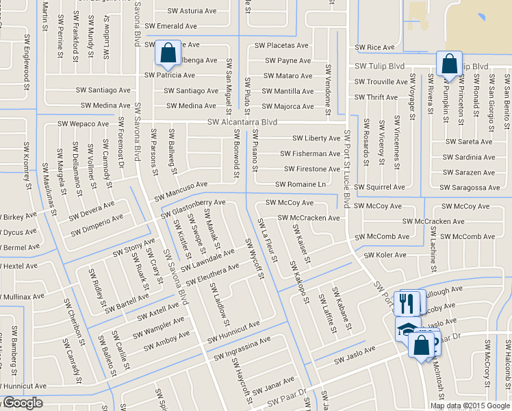 map of restaurants, bars, coffee shops, grocery stores, and more near 2009 Southwest Lafleur Street in Port St. Lucie