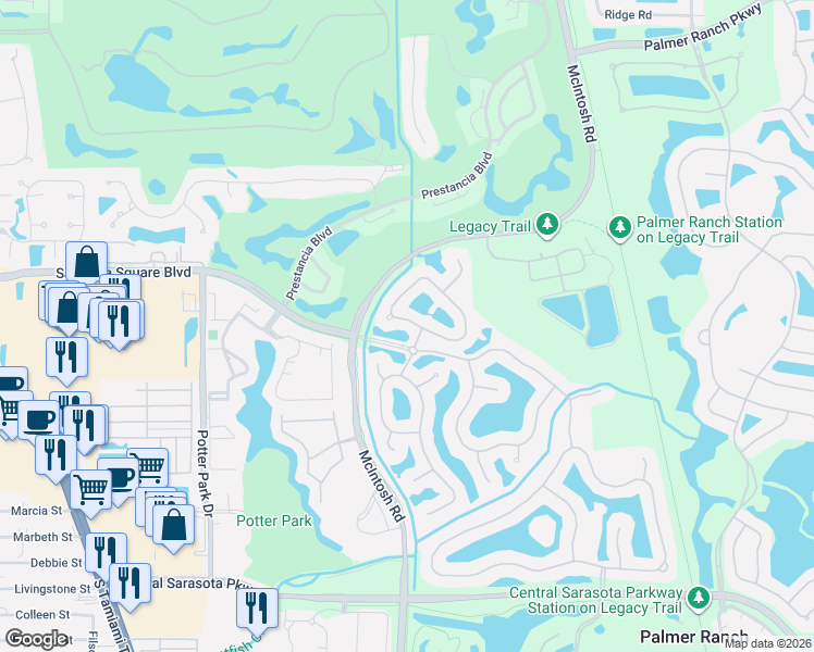 map of restaurants, bars, coffee shops, grocery stores, and more near 4639 Deer Trail Boulevard in Sarasota