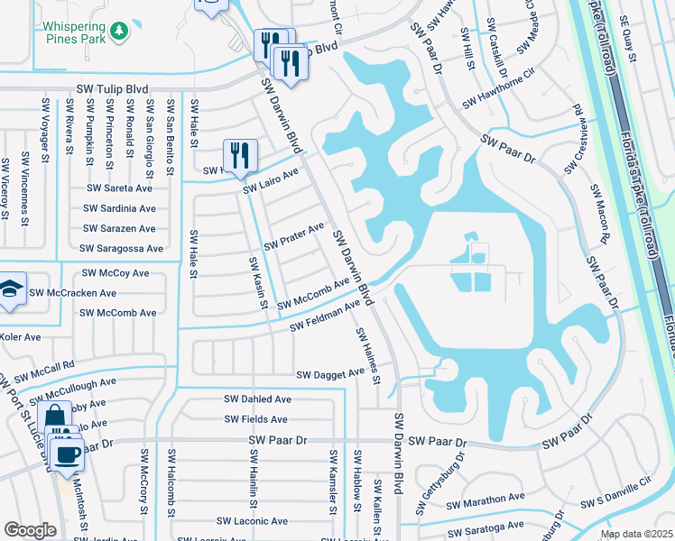 map of restaurants, bars, coffee shops, grocery stores, and more near 3641 Southwest Haines Street in Port St. Lucie