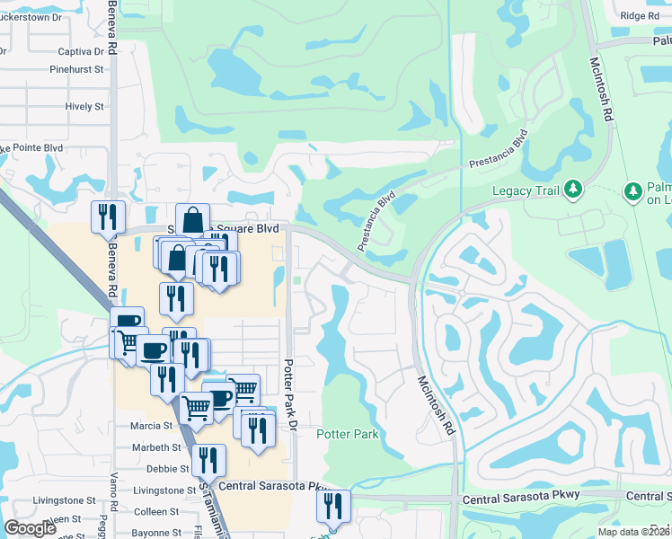 map of restaurants, bars, coffee shops, grocery stores, and more near 4002 Crockers Lake Boulevard in Sarasota