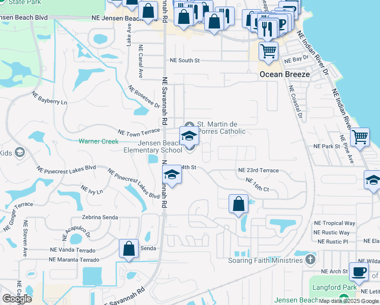 map of restaurants, bars, coffee shops, grocery stores, and more near 2525 Northeast Savannah Road in Jensen Beach