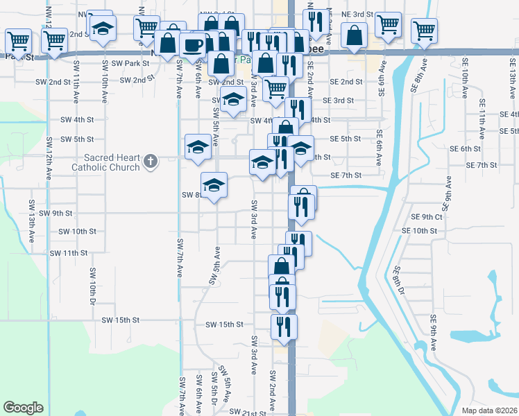 map of restaurants, bars, coffee shops, grocery stores, and more near 801 Southwest 3rd Avenue in Okeechobee