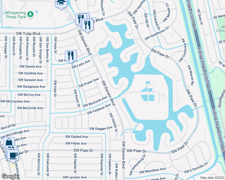 map of restaurants, bars, coffee shops, grocery stores, and more near 346 Southwest Panther Trce in Port Saint Lucie