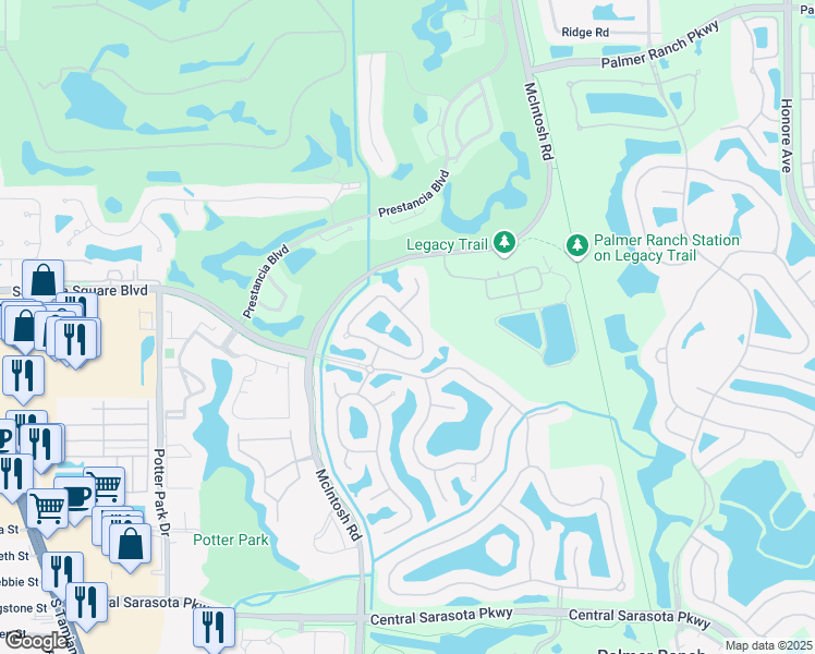 map of restaurants, bars, coffee shops, grocery stores, and more near 4496 Deer Trail Boulevard in Sarasota