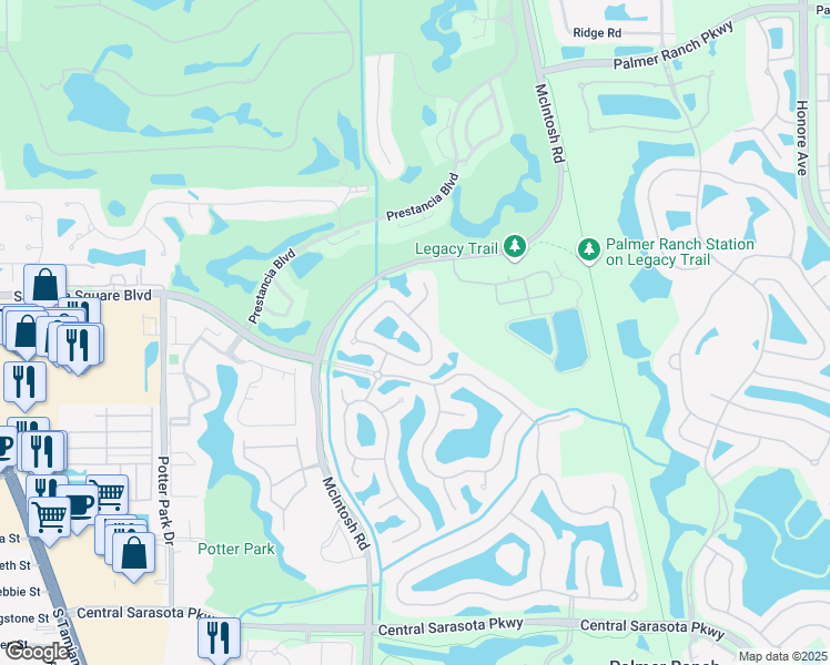 map of restaurants, bars, coffee shops, grocery stores, and more near 4496 Deer Trail Boulevard in Sarasota