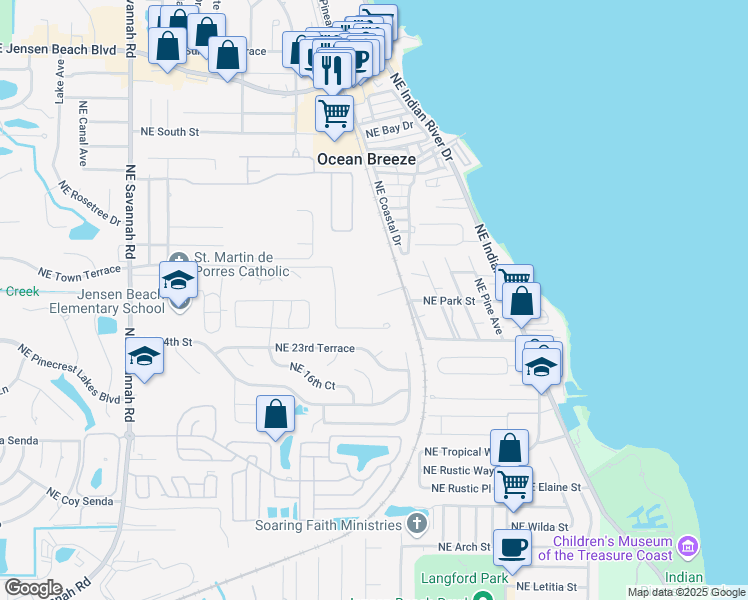 map of restaurants, bars, coffee shops, grocery stores, and more near 2606 Northeast Palmetto Drive in Jensen Beach