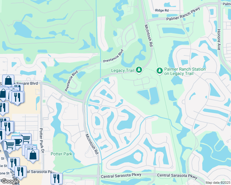 map of restaurants, bars, coffee shops, grocery stores, and more near 4496 Deer Trail Boulevard in Sarasota
