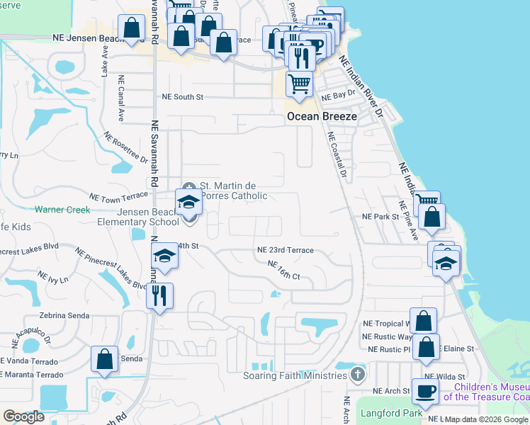 map of restaurants, bars, coffee shops, grocery stores, and more near 1763 Northeast 25th Terrace in Jensen Beach