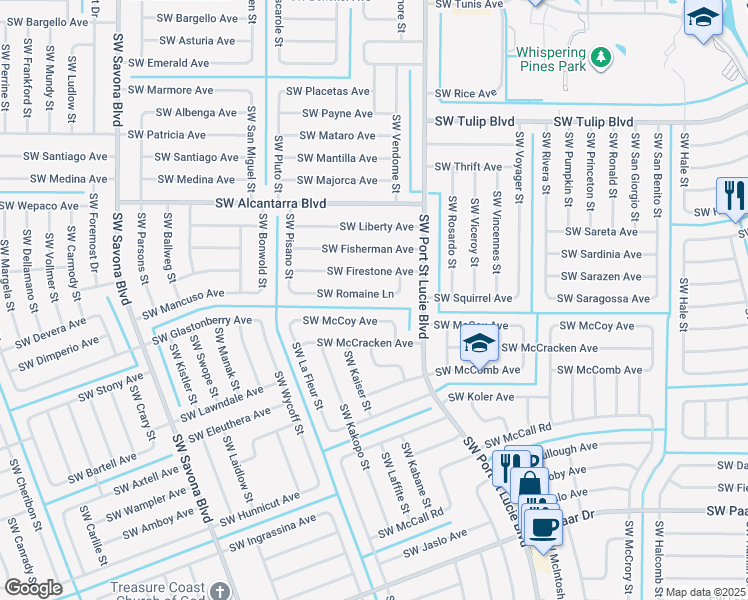 map of restaurants, bars, coffee shops, grocery stores, and more near 1002 Southwest Romaine Lane in Port St. Lucie