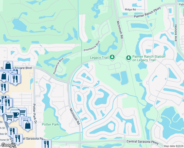 map of restaurants, bars, coffee shops, grocery stores, and more near 4496 Deer Trail Boulevard in Sarasota