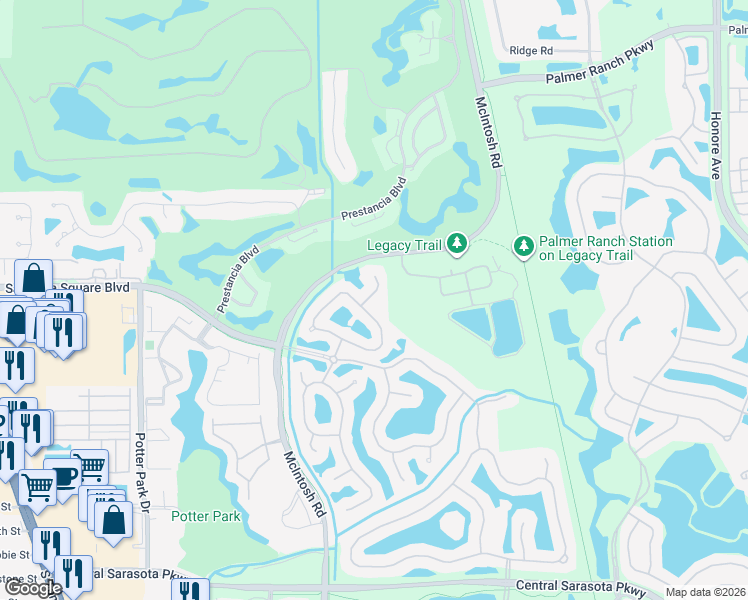 map of restaurants, bars, coffee shops, grocery stores, and more near 4496 Deer Trail Boulevard in Sarasota