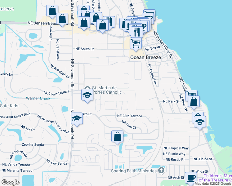 map of restaurants, bars, coffee shops, grocery stores, and more near 2539 Northeast Mission Drive in Jensen Beach