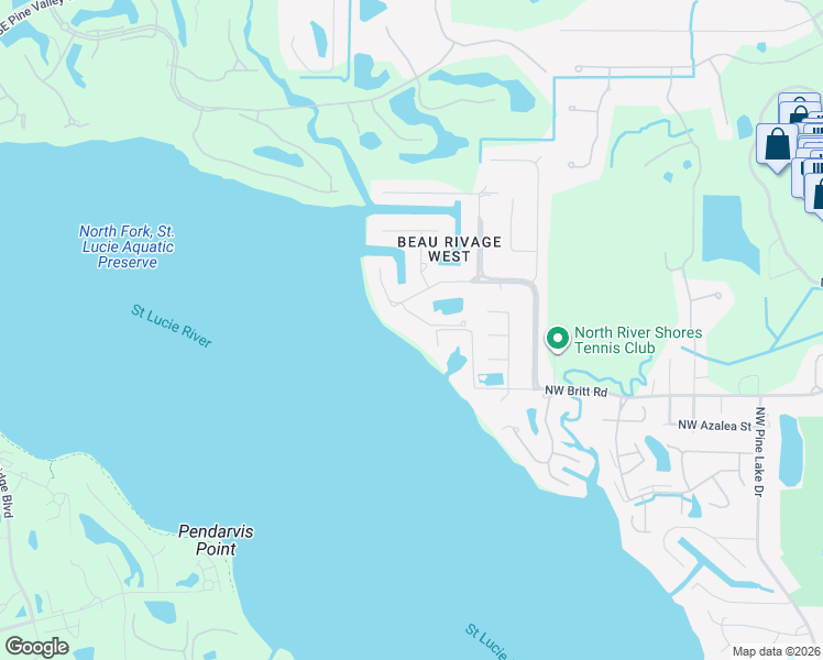 map of restaurants, bars, coffee shops, grocery stores, and more near 2568 Eventide Place in Stuart
