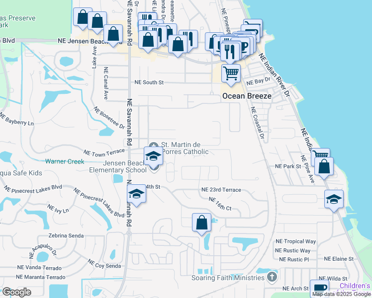 map of restaurants, bars, coffee shops, grocery stores, and more near 1537 Northeast Cedar Street in Jensen Beach