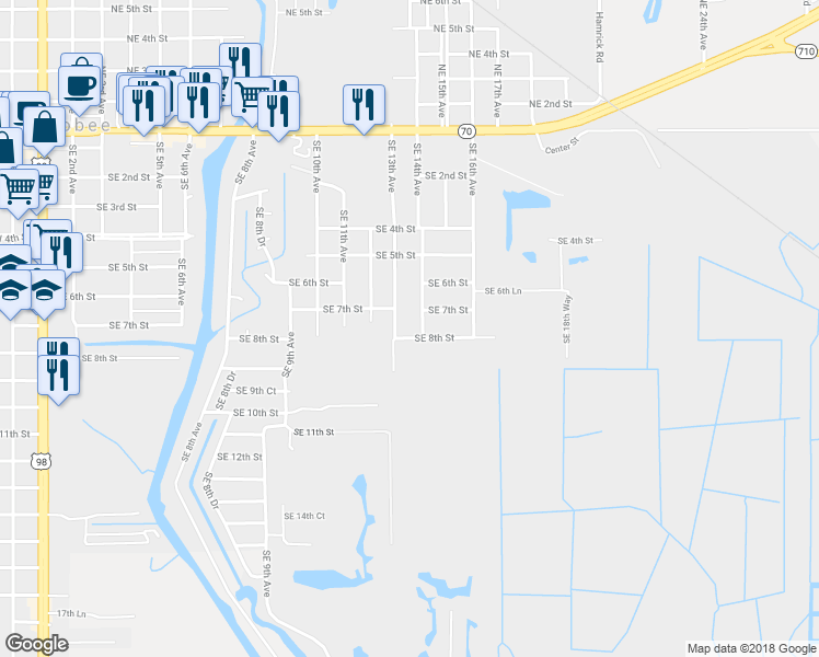 map of restaurants, bars, coffee shops, grocery stores, and more near 1313 Southeast 8th Street in Okeechobee