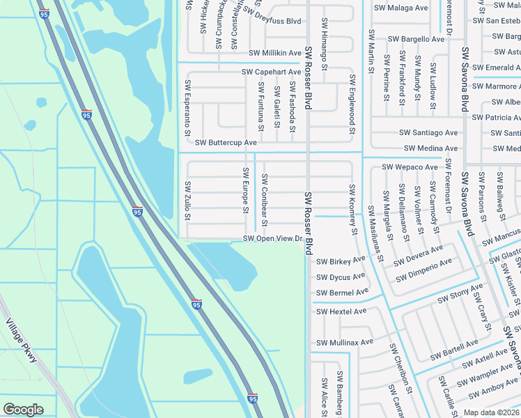 map of restaurants, bars, coffee shops, grocery stores, and more near 3632 Southwest Conibear Street in Port St. Lucie