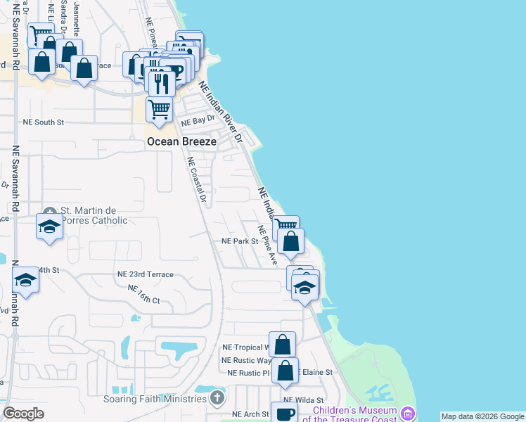 map of restaurants, bars, coffee shops, grocery stores, and more near 2680 Northeast Indian River Drive in Jensen Beach