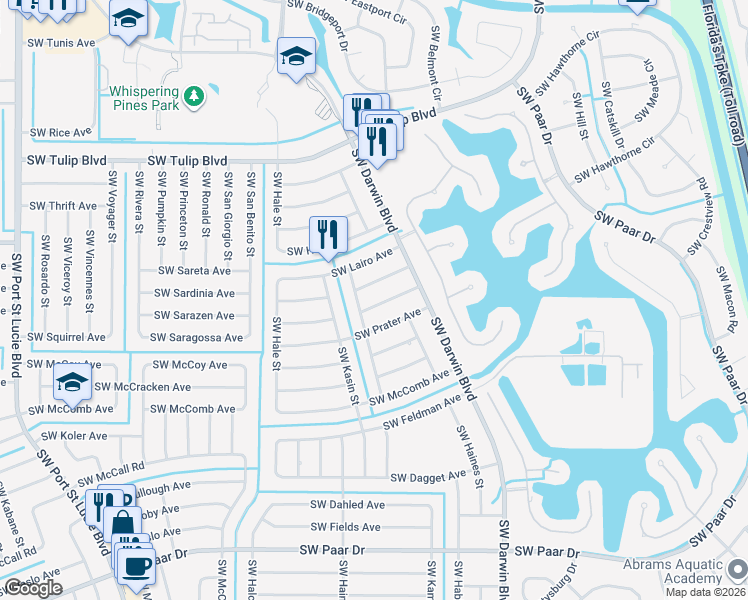 map of restaurants, bars, coffee shops, grocery stores, and more near 471 Southwest Baoy Avenue in Port St. Lucie