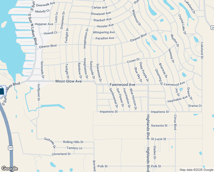 map of restaurants, bars, coffee shops, grocery stores, and more near Suwannee Drive in Lake Placid