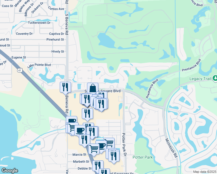 map of restaurants, bars, coffee shops, grocery stores, and more near in Sarasota County