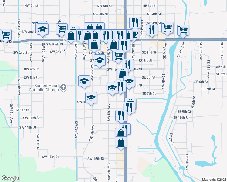map of restaurants, bars, coffee shops, grocery stores, and more near 610 Southwest 2nd Avenue in Okeechobee
