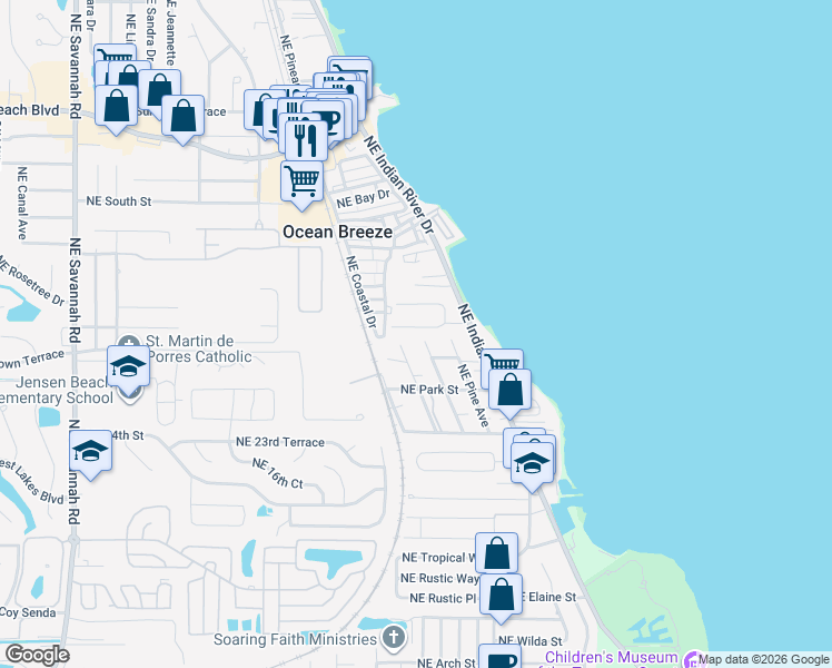 map of restaurants, bars, coffee shops, grocery stores, and more near 2646 Northeast Hickory Avenue in Jensen Beach