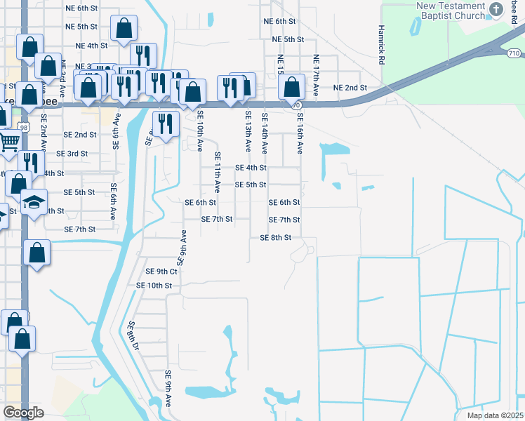 map of restaurants, bars, coffee shops, grocery stores, and more near 639 Southeast 14th Avenue in Okeechobee