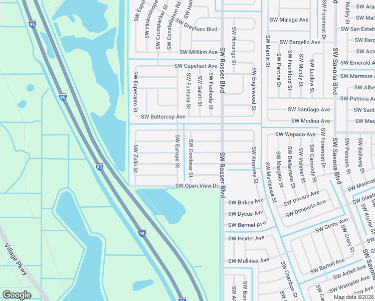 map of restaurants, bars, coffee shops, grocery stores, and more near 3558 Southwest Conibear Street in Port St. Lucie