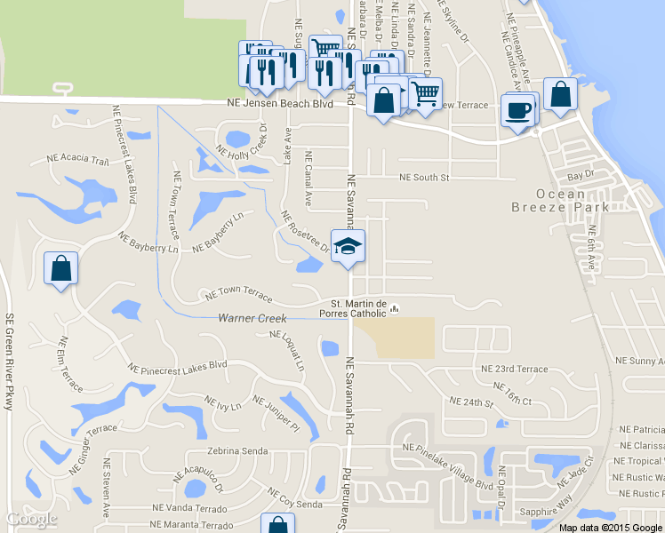 map of restaurants, bars, coffee shops, grocery stores, and more near 2710 Northeast Savannah Road in Jensen Beach