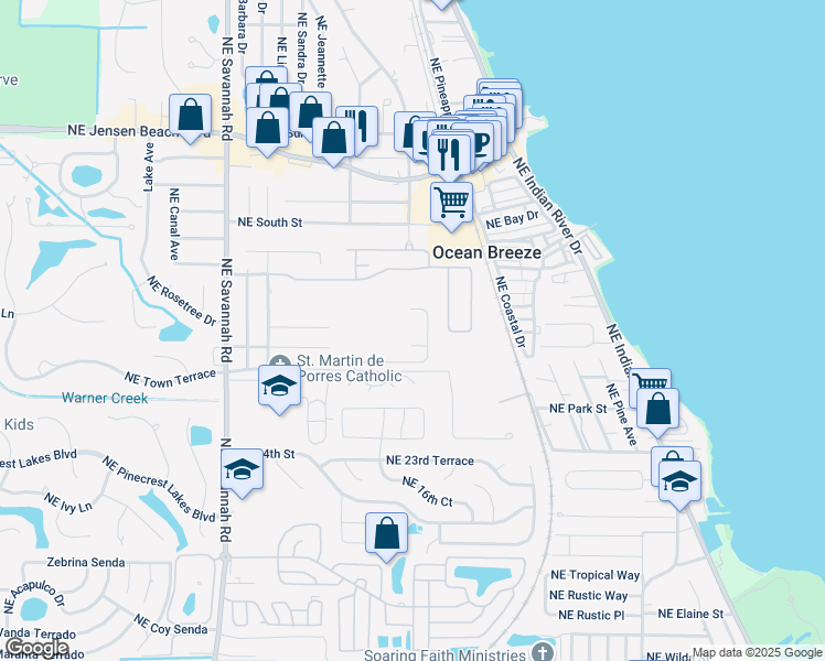 map of restaurants, bars, coffee shops, grocery stores, and more near 1537 Northeast Cedar Street in Jensen Beach