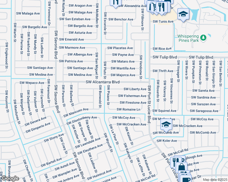map of restaurants, bars, coffee shops, grocery stores, and more near 1074 SW Liberty Ave in Port St Lucie