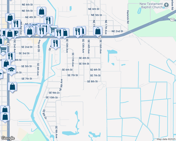 map of restaurants, bars, coffee shops, grocery stores, and more near 639 Southeast 14th Avenue in Okeechobee