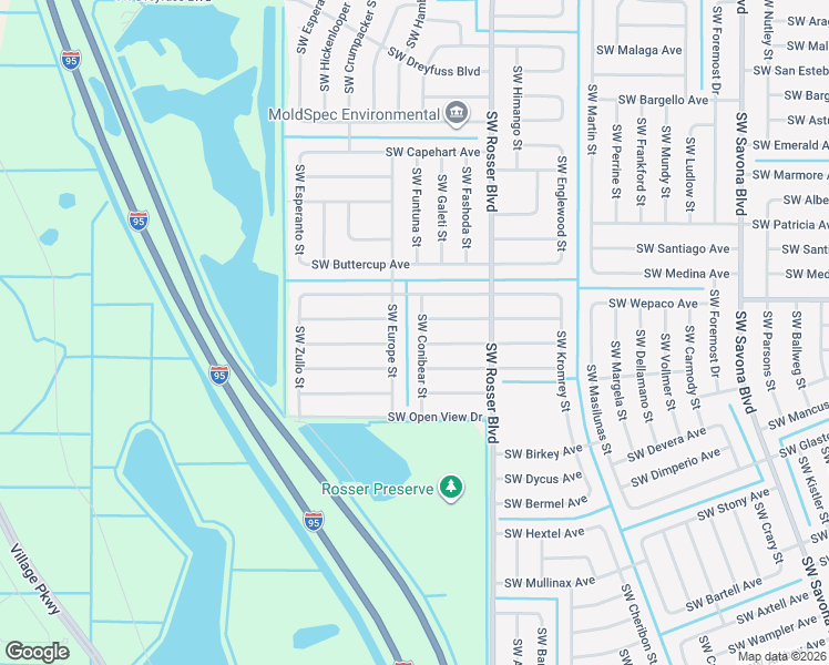 map of restaurants, bars, coffee shops, grocery stores, and more near 3558 Southwest Conibear Street in Port St. Lucie
