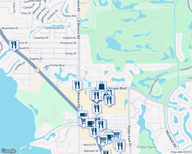 map of restaurants, bars, coffee shops, grocery stores, and more near 3775 Pinecone Court in Sarasota