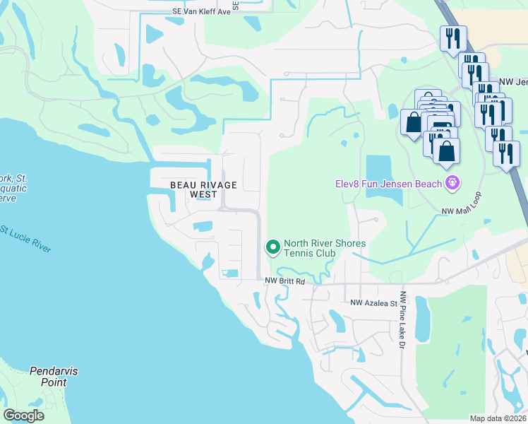 map of restaurants, bars, coffee shops, grocery stores, and more near 2674 Florida Avenue in Stuart