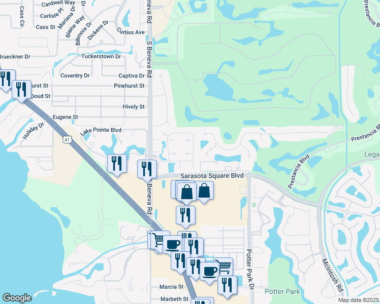 map of restaurants, bars, coffee shops, grocery stores, and more near 3775 Pinecone Court in Sarasota