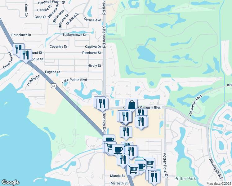 map of restaurants, bars, coffee shops, grocery stores, and more near 3670 White Pine Court in Sarasota