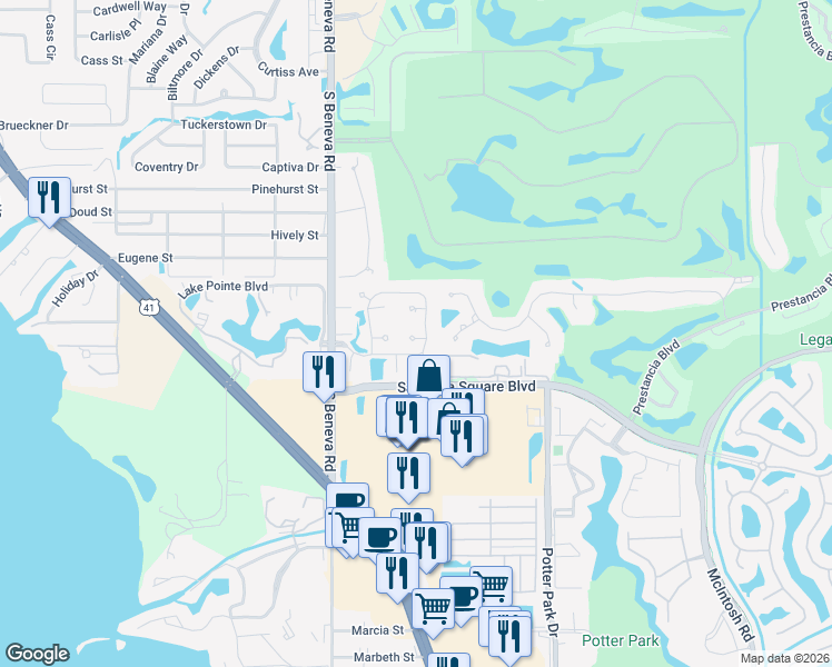 map of restaurants, bars, coffee shops, grocery stores, and more near 3775 Pinecone Court in Sarasota