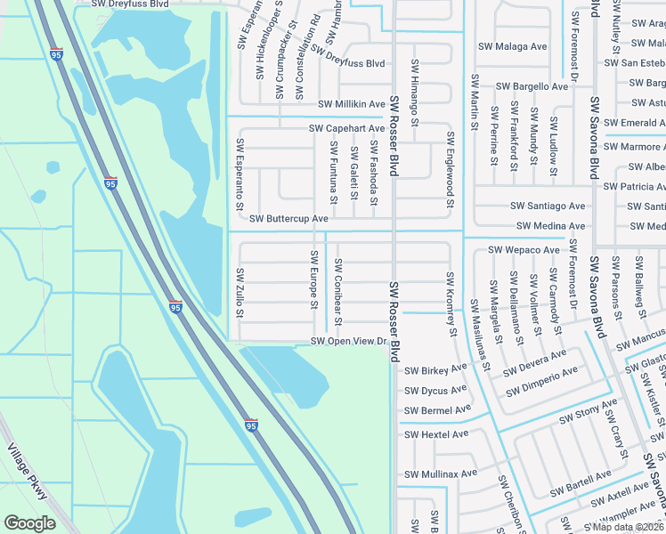 map of restaurants, bars, coffee shops, grocery stores, and more near 3558 Southwest Conibear Street in Port St. Lucie