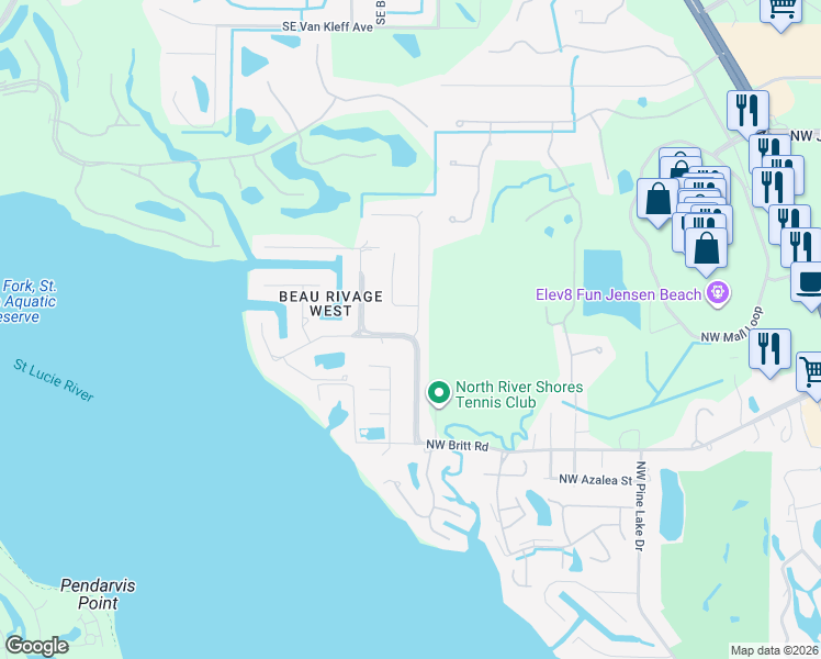 map of restaurants, bars, coffee shops, grocery stores, and more near 2674 Florida Avenue in Stuart