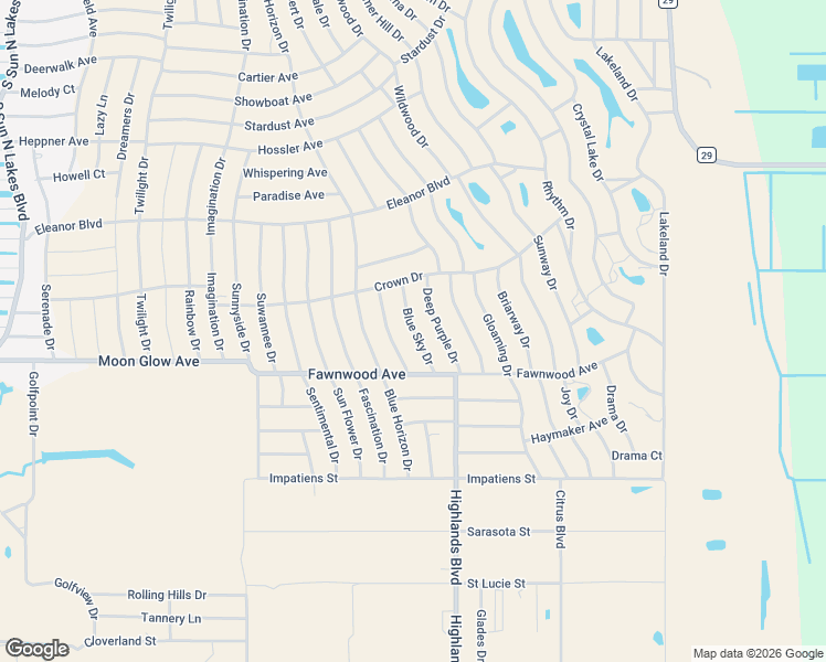 map of restaurants, bars, coffee shops, grocery stores, and more near Blue Sky Drive in Highlands County