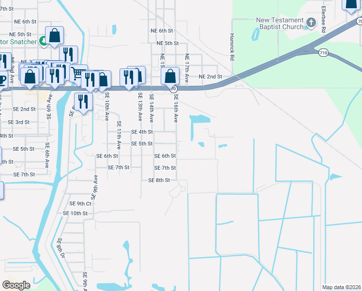map of restaurants, bars, coffee shops, grocery stores, and more near 436 Southeast 16th Avenue in Okeechobee