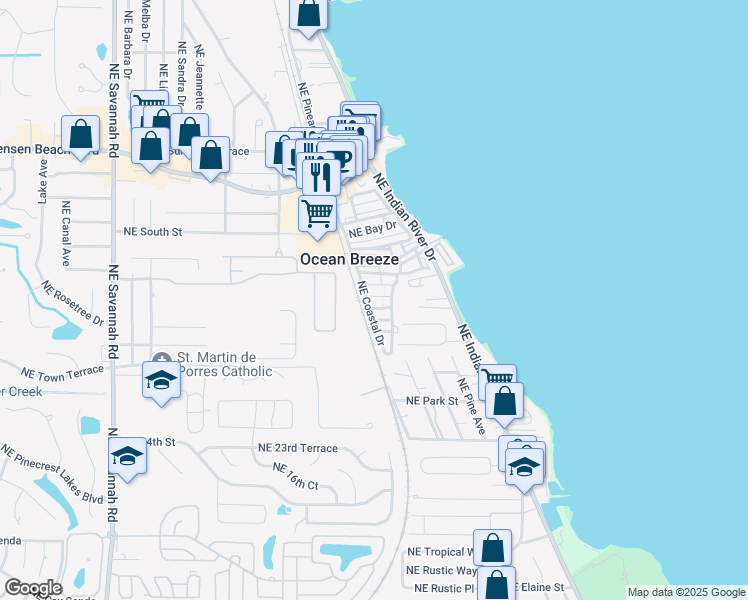map of restaurants, bars, coffee shops, grocery stores, and more near Northeast Starboard Way in Ocean Breeze